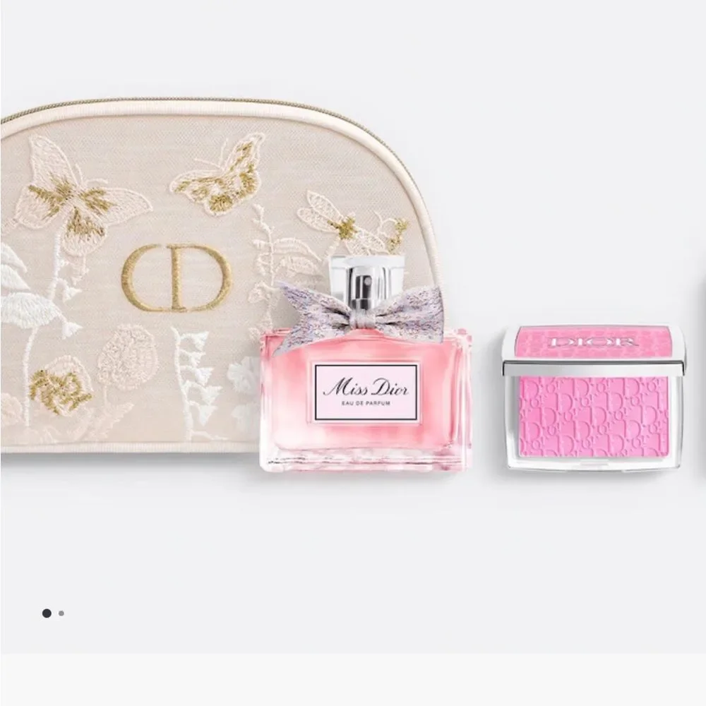 Dior Miss Dior Beauty Gift Set Rosy Glow Lip Glow Cosmetic Pouch NIB